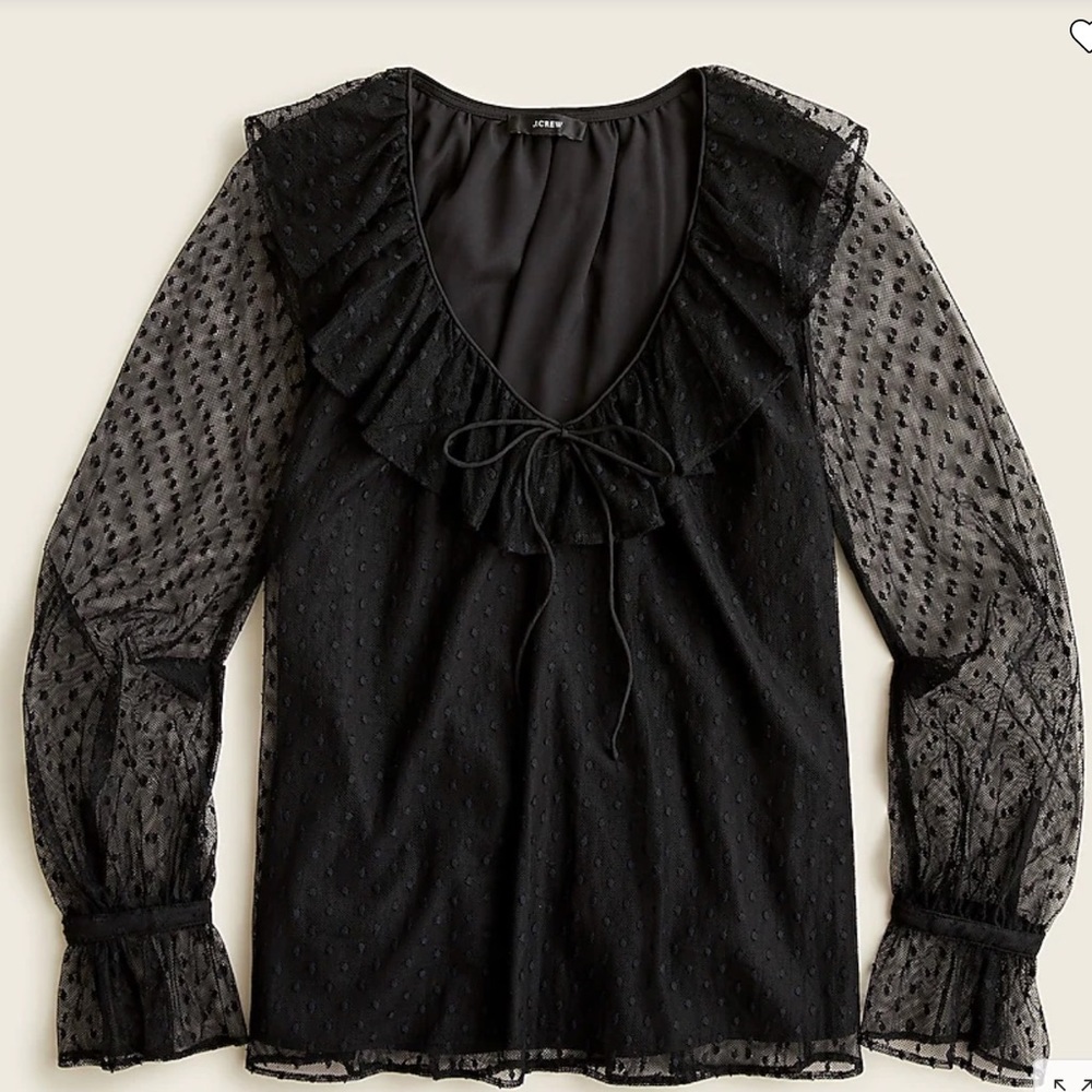 NWOT! J.Crew size XXS Ruffleneck top in clip dot.  Black.